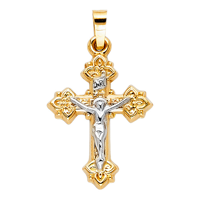 14k Yellow Gold Small/Mini Religious Crucifix Charm Pendant  (21mm x 16mm)