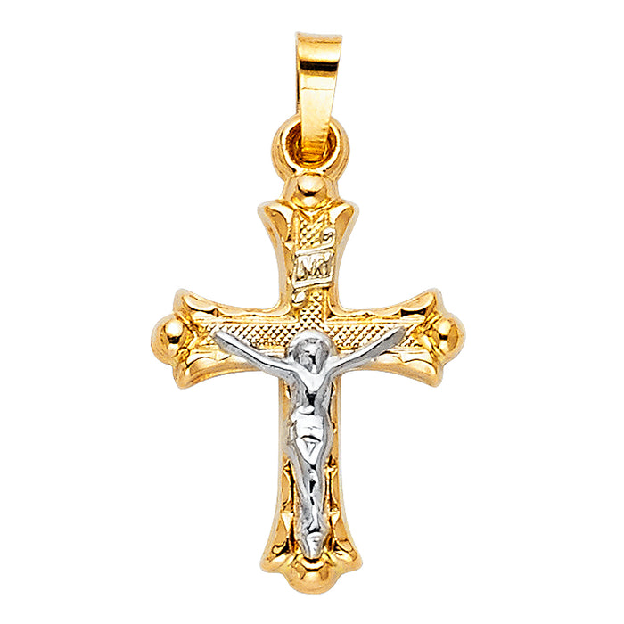 14k Yellow Gold Small/Mini Religious Crucifix Charm Pendant  (20mm x 15mm)