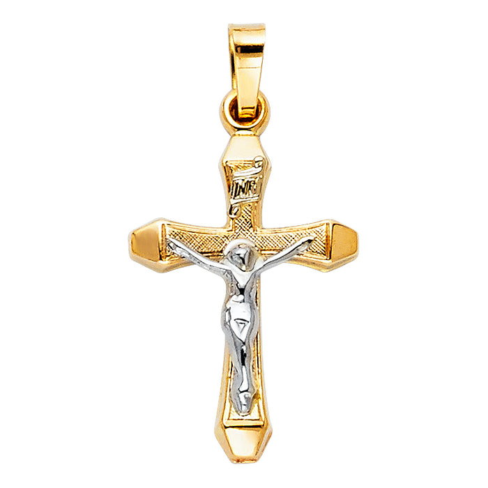 14k Yellow Gold Small/Mini Religious Crucifix Charm Pendant  (21mm x 14mm)