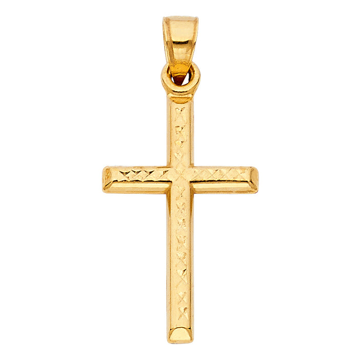 14k Yellow Gold Small/Mini Religious Cross Charm Pendant  (25mm x 16mm)