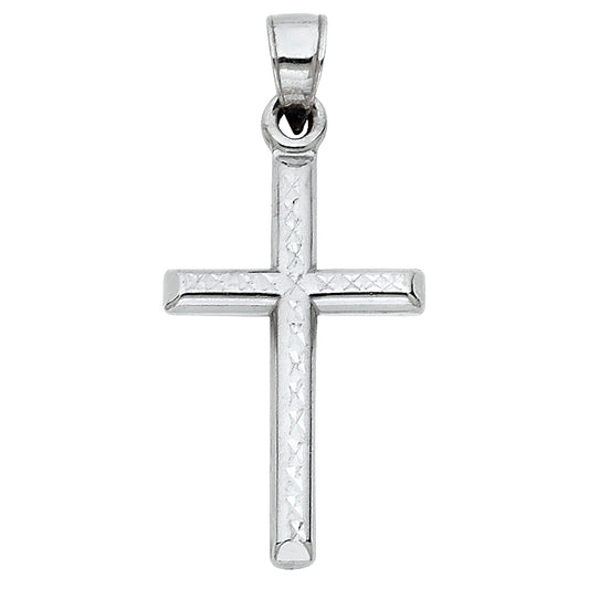 14k White Gold Small/Mini Religious Cross Charm Pendant  (25mm x 16mm)