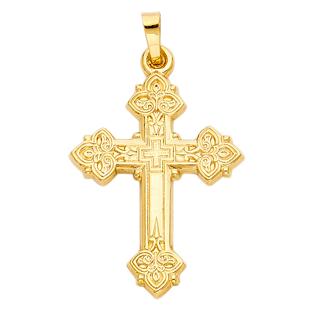14K Yellow Gold Small/Mini Religious Cross Charm Pendant  (27mm x 21mm)