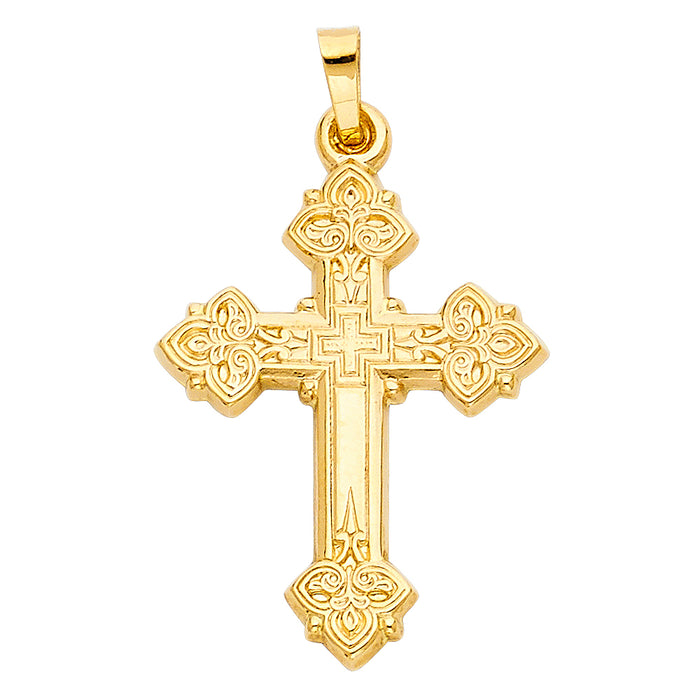 14K Yellow Gold Small/Mini Religious Cross Charm Pendant  (27mm x 21mm)