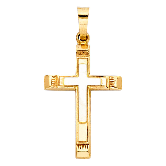 14k Yellow Gold Small/Mini Religious Cross Charm Pendant  (21mm x 15mm)