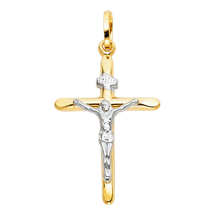 14K Two-tone Gold Small/Mini Religious Laminated Crucifix (20 X 35mm)