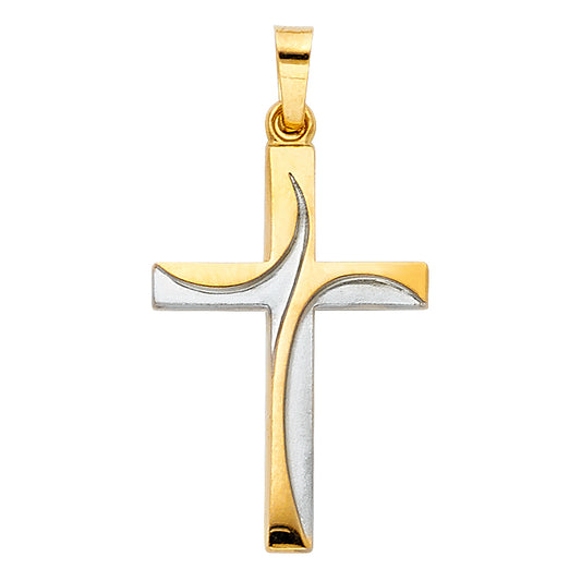 14k Two-tone Gold Small/Mini Religious Cross Charm Pendant  (23mm x 15mm)