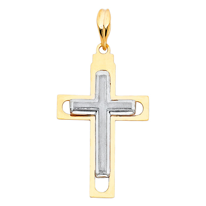 14K Two-tone Gold Religious Cross Charm Pendant  (30mm x 19mm)