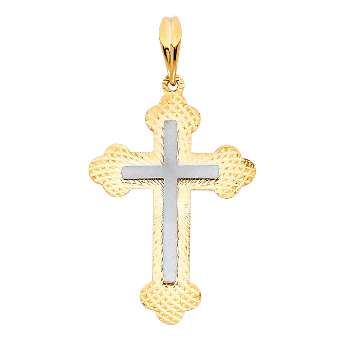 14K Two-tone Gold Religious Cross Charm Pendant  (29mm x 21mm)
