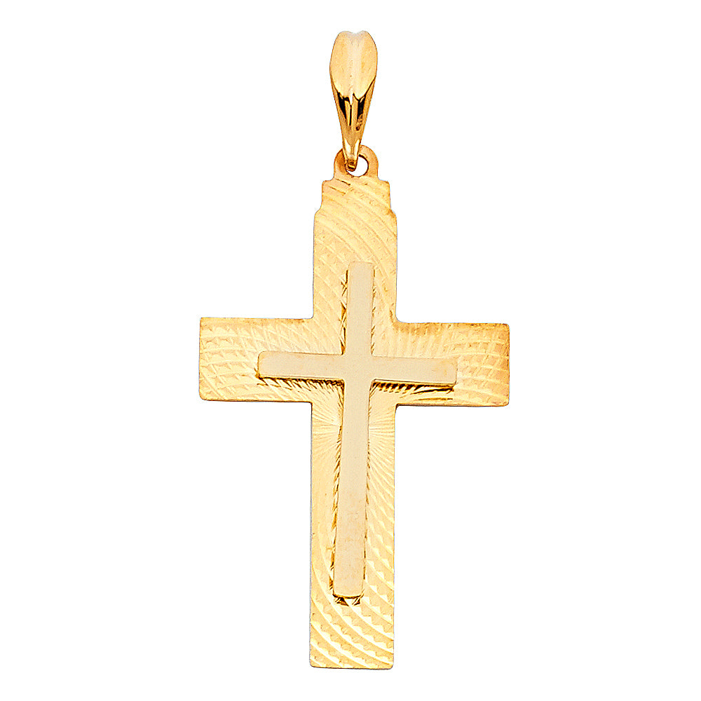 14k Yellow Gold Religious Cross Charm Pendant  (30mm x 19mm)