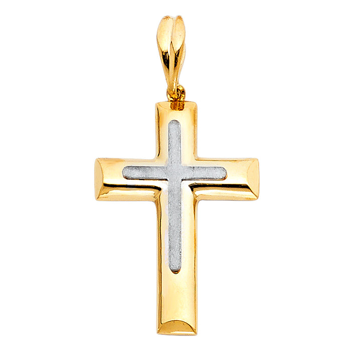 14K Two-tone Gold Religious Cross Charm Pendant  (24mm x 17mm)