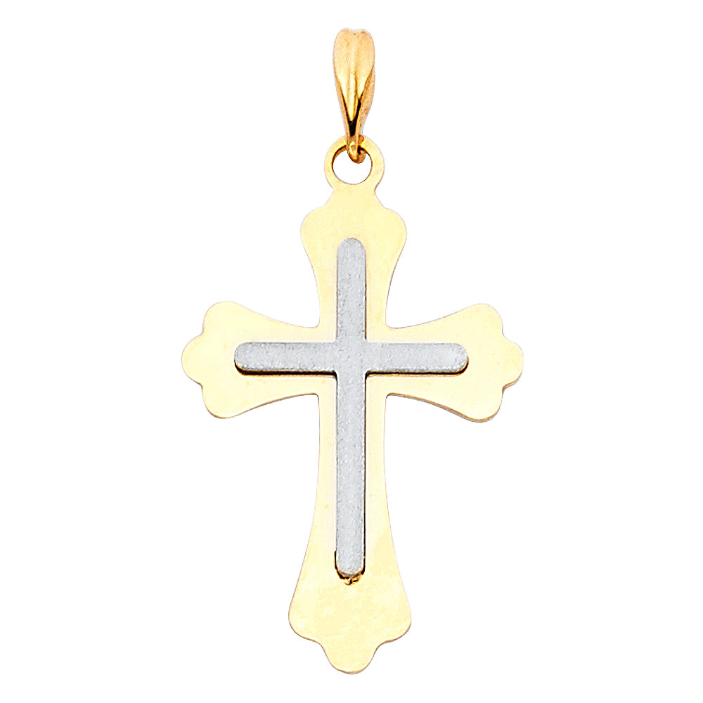 14K Two-tone Gold Small/Mini Religious Cross Charm Pendant  (22mm x 15mm)