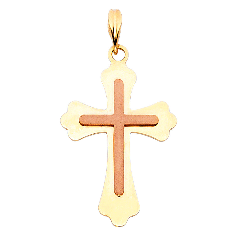 14K Two-tone Gold Small/Mini Religious Cross Charm Pendant  (22mm x 15mm)