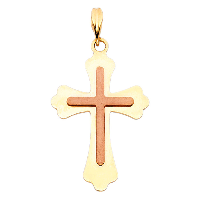 14K Two-tone Gold Small/Mini Religious Cross Charm Pendant  (22mm x 15mm)
