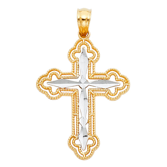 14K Two-tone Gold Small/Mini Religious Cross Charm Pendant  (25mm x 19mm)