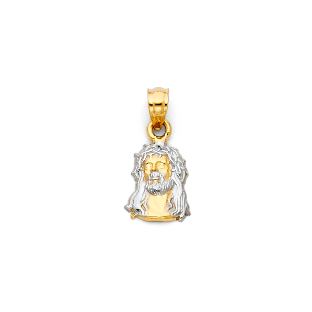 14K Two-tone Gold Small/Mini Jesus Christ Head Small Pendant (15mm x 9mm)