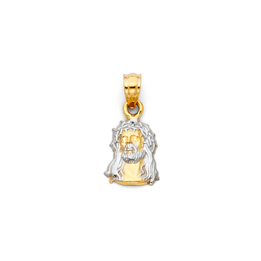 14K Two-tone Gold Small/Mini Jesus Christ Head Small Pendant (15mm x 9mm)
