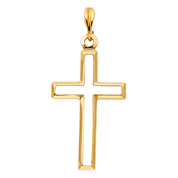 14k Yellow Gold Small/Mini Religious Opening Cross Charm Pendant  (22mm x 14mm)