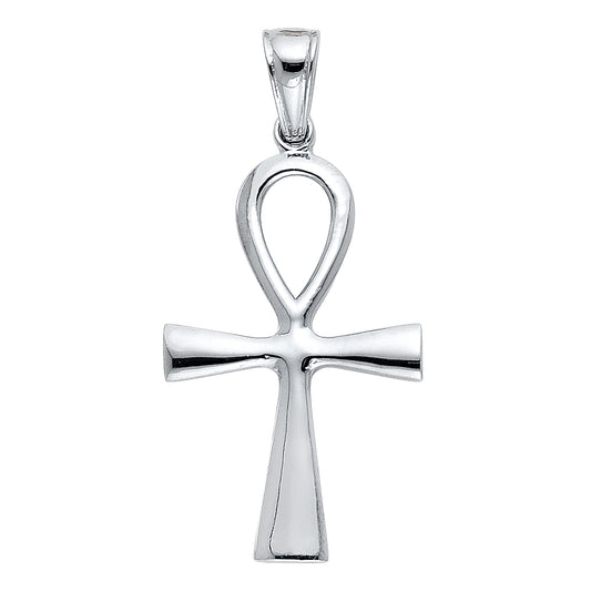 14k White Gold Religious Ankh Cross Charm Pendant  (28mm x 18mm)
