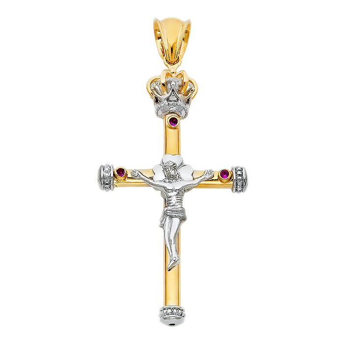 14K Two-Tone Gold Large Religious Fancy Crucifix Charm Pendant  (52mm x 31mm)