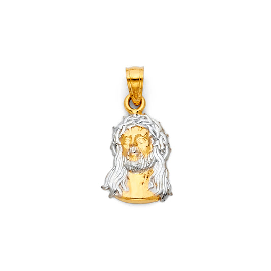 14K Two-tone Gold Small/Mini Jesus Christ Head Big Pendant (21mm x 11mm)