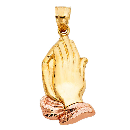 14K Two-tone Gold Big Praying Hands Charm Pendant  (25mm x 12mm)