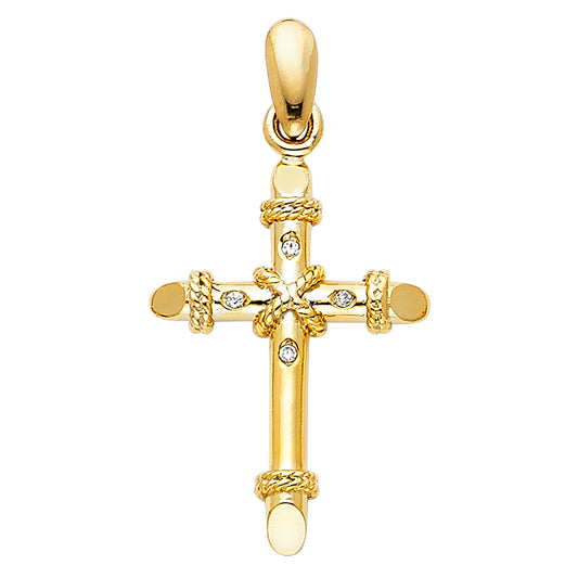 14k Yellow Gold Religious Cross Charm Pendant  (24mm x 16mm)