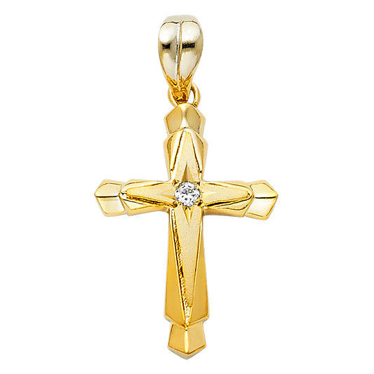 14k Yellow Gold Religious CZ Cross Charm Pendant  (22mm x 16mm)