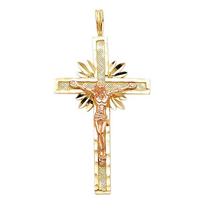 14K Two-tone Gold Religious Crucifix Charm Pendant  (34mm x 20mm)