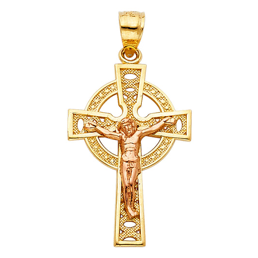 14K Two-tone Gold Religious Crucifix Charm Pendant  (27mm x 18mm)