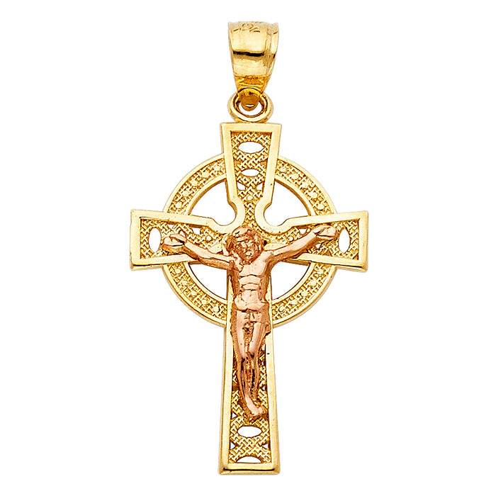 14K Two-tone Gold Religious Crucifix Charm Pendant  (27mm x 18mm)