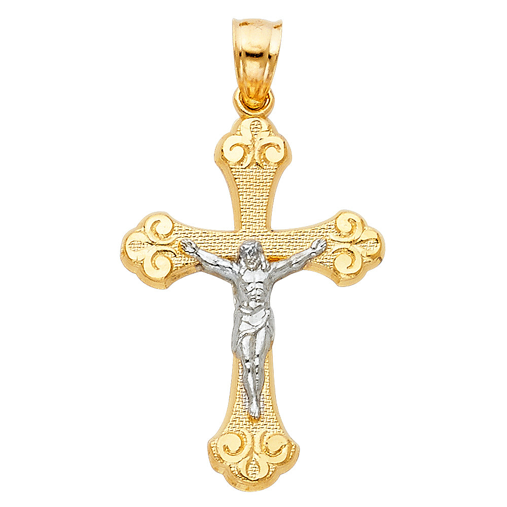 14K Two-tone Gold Religious Crucifix Charm Pendant  (29mm x 20mm)