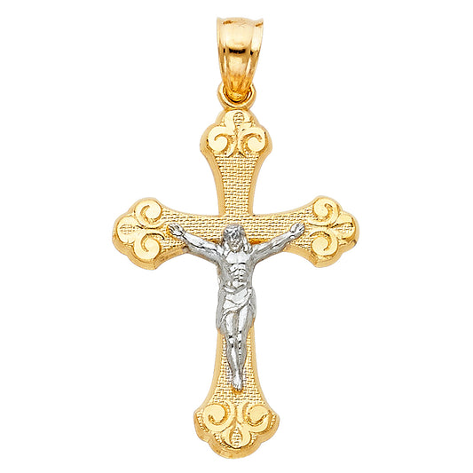 14K Two-tone Gold Religious Crucifix Charm Pendant  (29mm x 20mm)