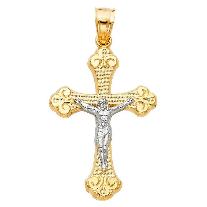 14K Two-tone Gold Religious Crucifix Charm Pendant  (29mm x 20mm)