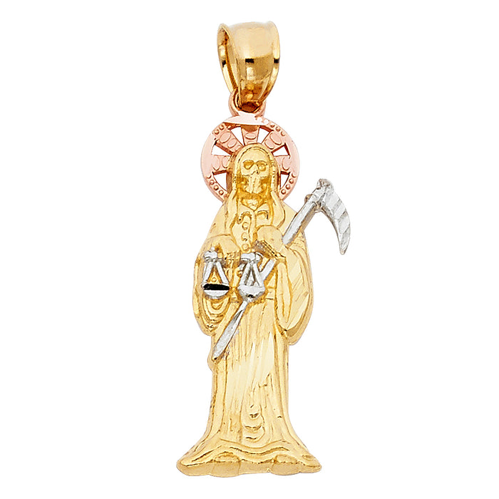 14K Tri-Color Gold Santa Muerte Pendant (10 X 35mm)