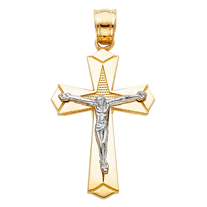 14K Two-tone Gold Religious Crucifix Charm Pendant  (25mm x 18mm)