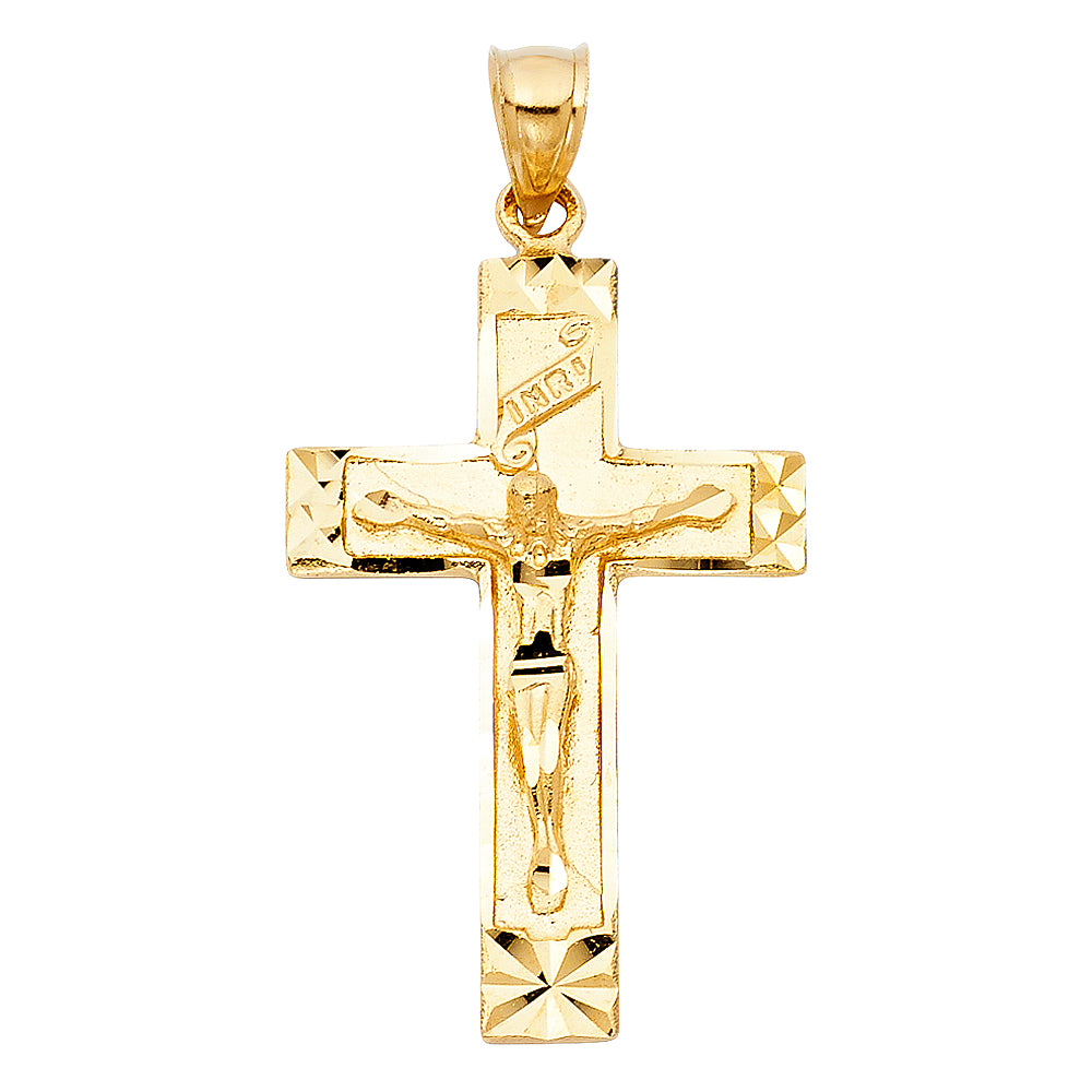 14k Yellow Gold Religious Fancy Crucifix Charm Pendant  (37mm x 25mm)