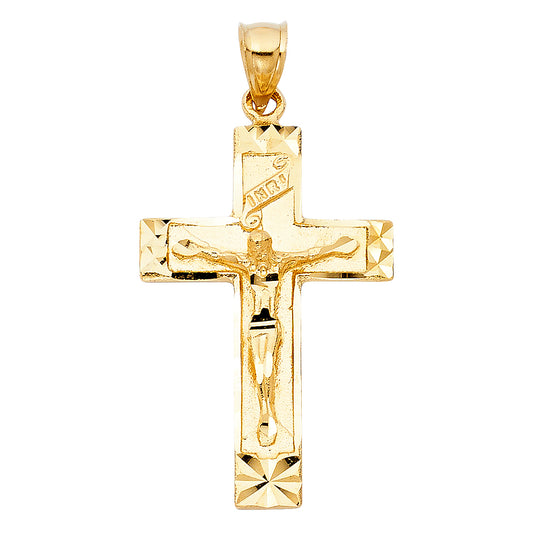 14k Yellow Gold Religious Fancy Crucifix Charm Pendant  (37mm x 25mm)