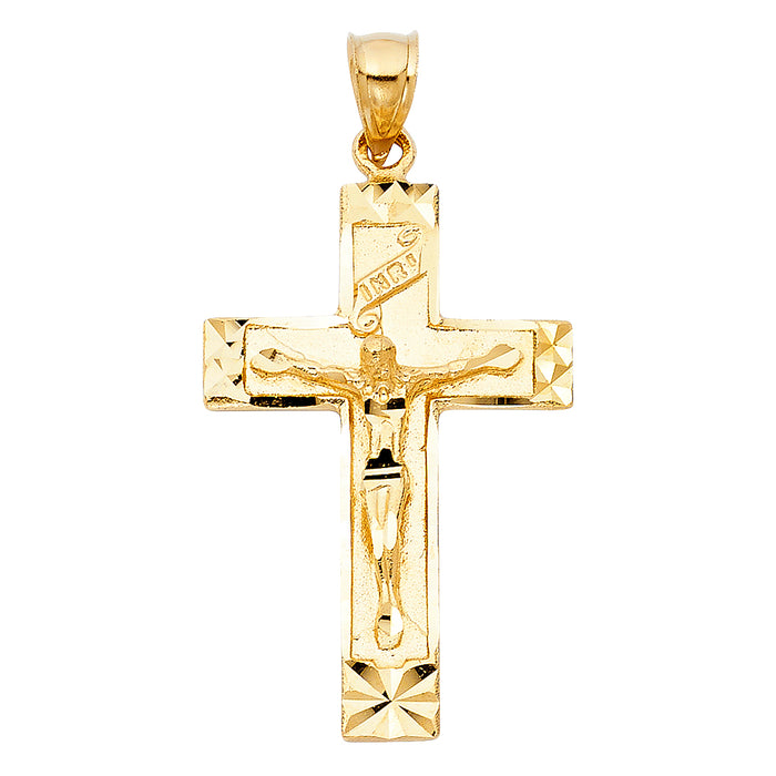 14k Yellow Gold Religious Fancy Crucifix Charm Pendant  (37mm x 25mm)