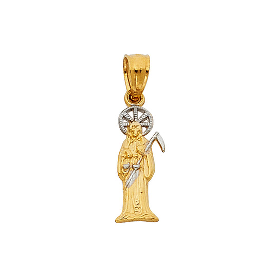 14K Two-tone Gold Small/Mini Santa Muerte Charm Pendant  (17mm x 5mm)