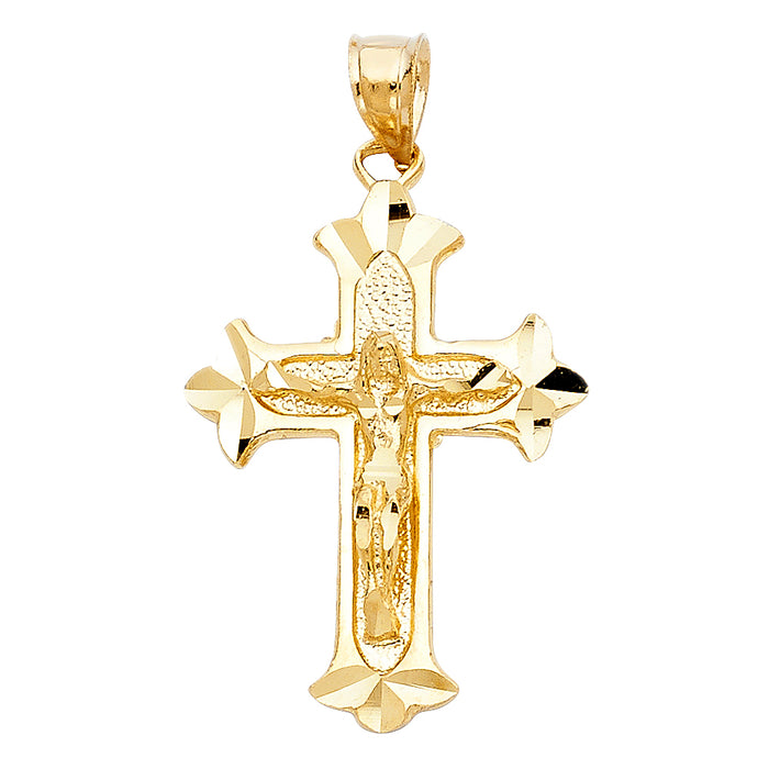 14k Yellow Gold Religious Fancy Crucifix Charm Pendant  (29mm x 21mm)