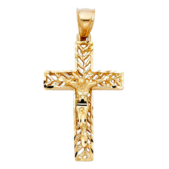 14k Yellow Gold Religious Fancy Crucifix Charm Pendant  (30mm x 20mm)