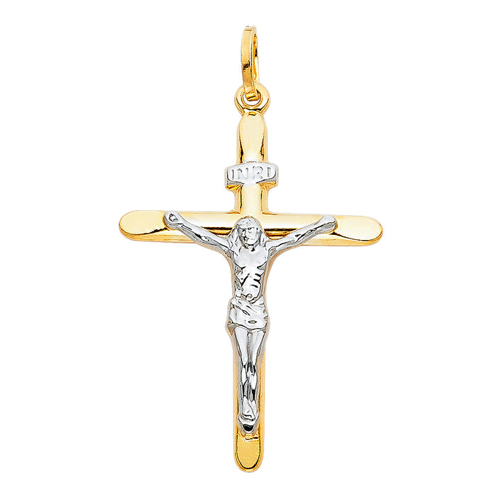 14K Two-tone Gold Religious Laminated Crucifix (25 X 45mm)