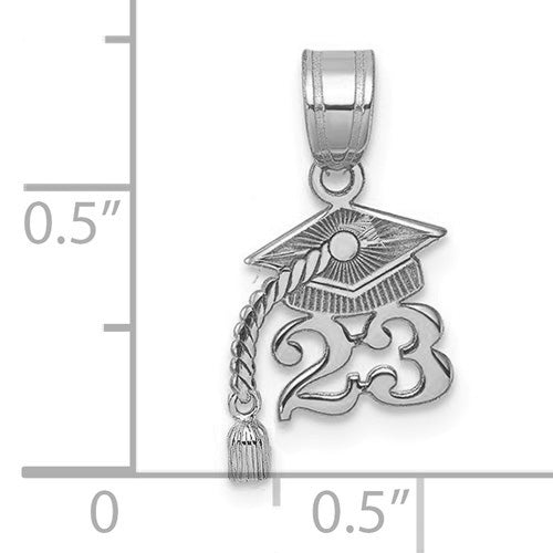 .925 Sterling Silver Graduation Necklace Charm Pendant, Graduation Cap with '23 and Dangling Tassel