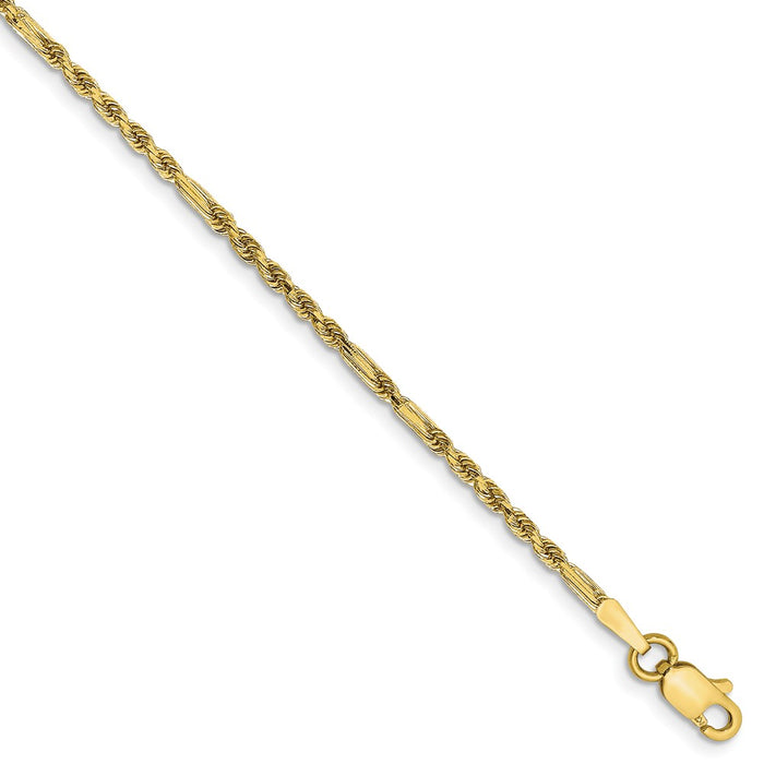 Million Charms 14k Yellow Gold 1.8mm Milano Rope Chain Anklet, Chain Length: 9 inches