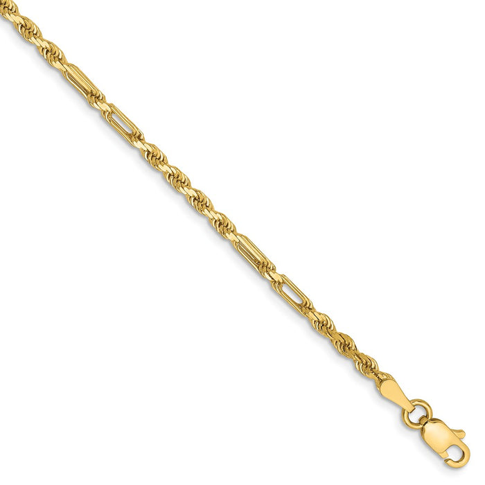 Million Charms 14k Yellow Gold 2.5mm Milano Rope Chain, Chain Length: 8 inches
