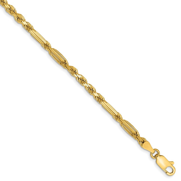 Million Charms 14k Yellow Gold 3.0mm Milano Rope Chain, Chain Length: 8 inches