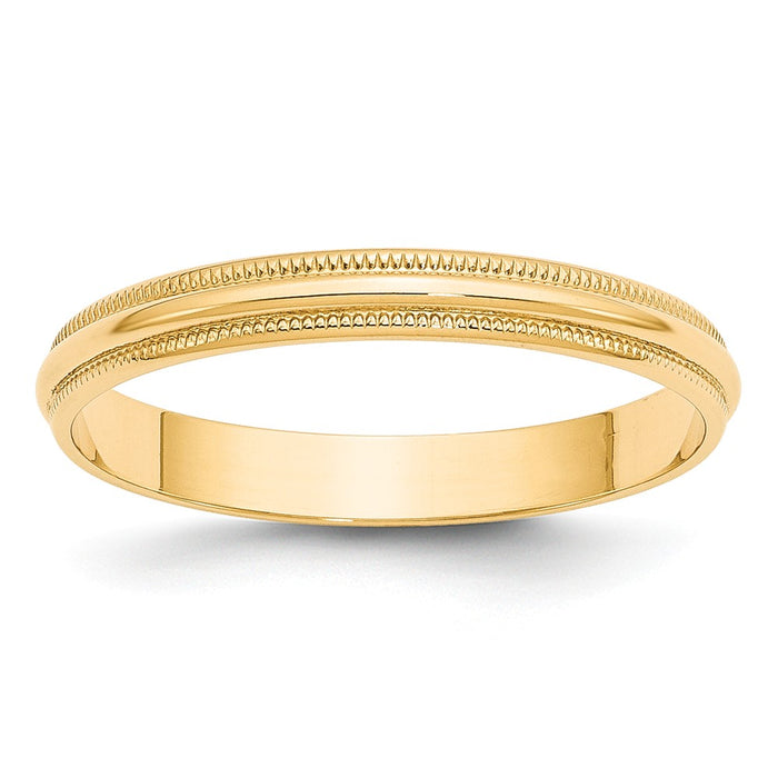 14k Yellow Gold 3mm LTW Milgrain Half Round Wedding Band Size 14