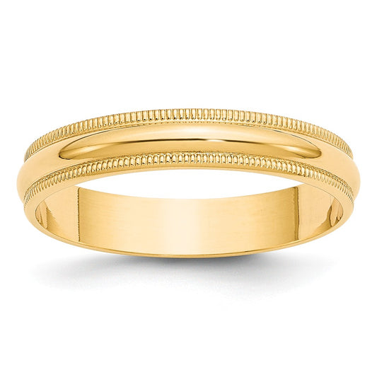 14k Yellow Gold 4mm LTW Milgrain Half Round Wedding Band Size 6