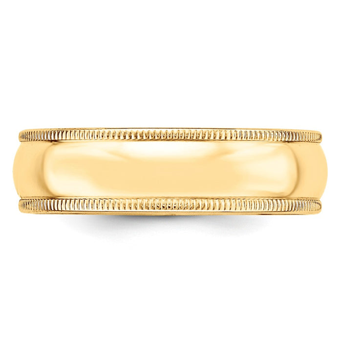 14k Yellow Gold 6mm LTW Milgrain Half Round Wedding Band Size 10