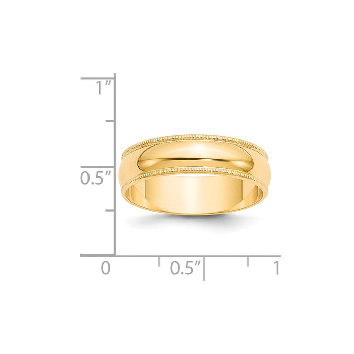 14k Yellow Gold 6mm LTW Milgrain Half Round Wedding Band Size 10